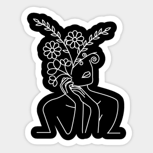 one line woman with a flower head Sticker